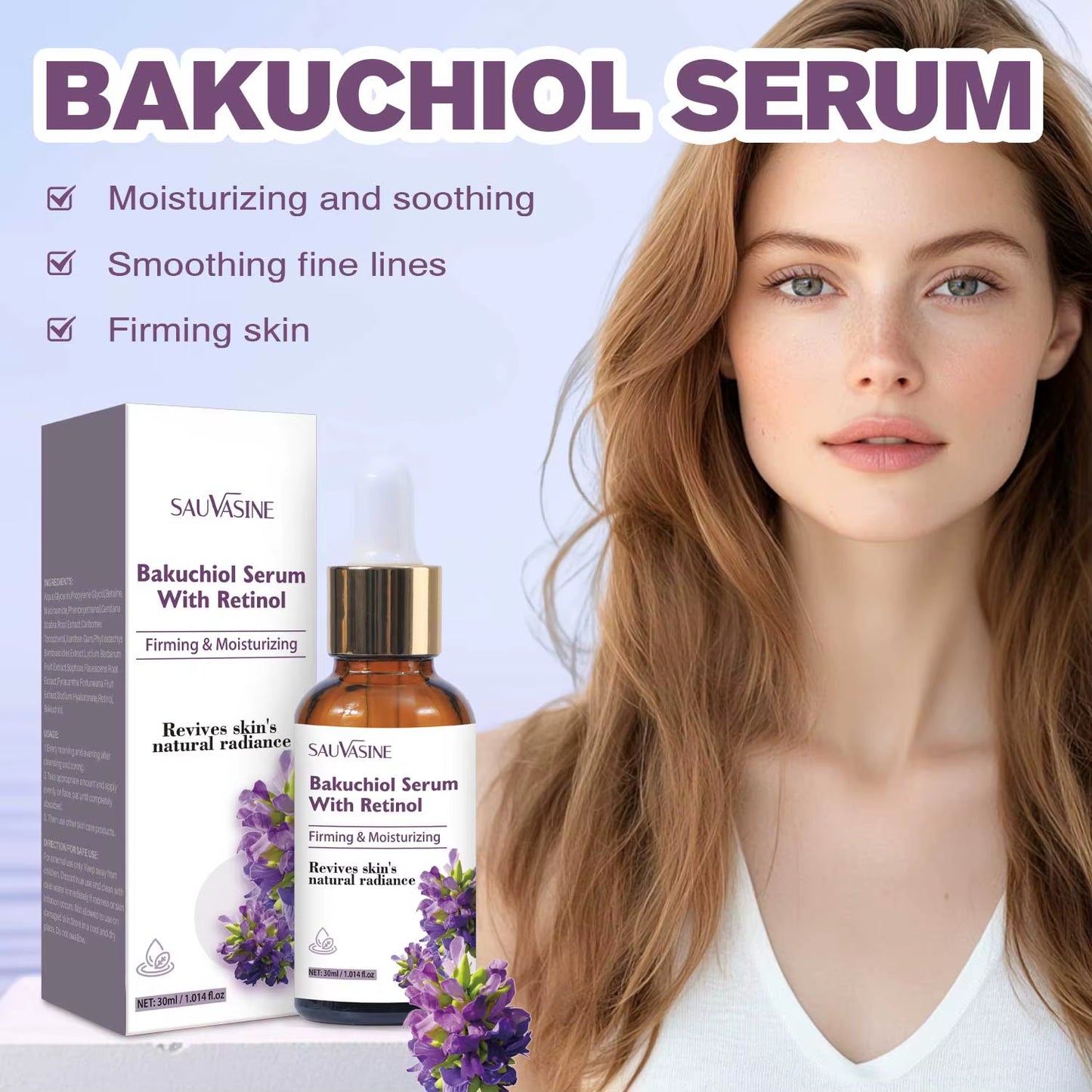 30ML Bakuchiol Serum with Retinol Skin Moisturizing & Firming Smooth Fine Lines Essence for Wrinkles Anti-Aging Serum for Women