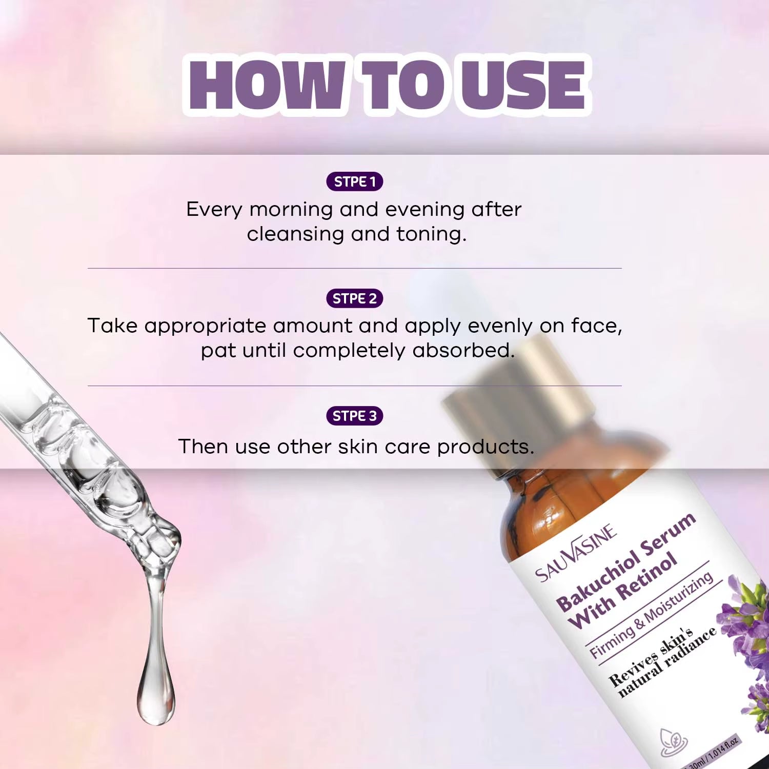 30ML Bakuchiol Serum with Retinol Skin Moisturizing & Firming Smooth Fine Lines Essence for Wrinkles Anti-Aging Serum for Women